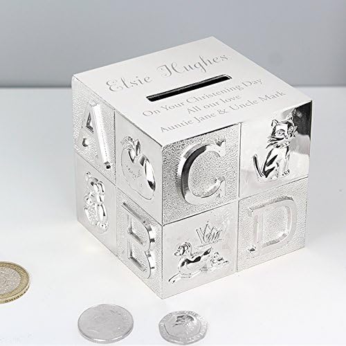 Personalised Engraved Money Box ABC Silver Plated - New Baby, Thank You Gift, Christmas Present, Christening Gifts for Girls & Boys