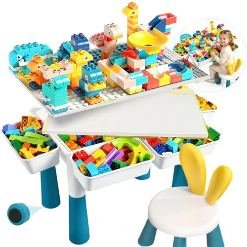 La Mejor Selección de Recamaras Infantiles para Niños los 5 mejores. 45 NUHEXRY Mesa de Bloques de Construcción 6 en 1 para Niños, Mesa Multifuncional con 502 Piezas, Silla, Doble Cara y Bandejas de Almacenamiento