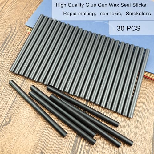 Ioggtser Mini Klebepistole Wachs-Siegel-Stick, 30PCS, Schwarz, Hochwertiges Siegelwachs, Ideal für Hochzeitseinladungen, Postkarten, Dekoration Umschläge, Geschenkverpackungen, DIY-Projekt