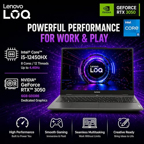 Image of Lenovo LOQ Essential Gaming Laptop, 15.6 inch FHD 144Hz Display, 8-core Intel Core i5-12450HX, 32GB DDR5, 512GB PCIe SSD, GeForce RTX 3050, HDMI, Wi-Fi 6, RJ-45, Card Reader, Windows 11, Non-Backlit