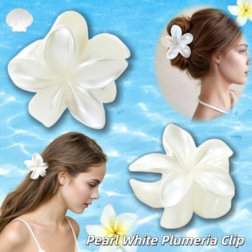 Set de 2 pinzas para cabello con flores plumeria blanco perla miniatura 2