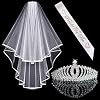 Awtlfe Bruiloftsaccessoireset voor de bruid: kristaltiara/kroon, bruiloftssluier, sjerp “Bride to be”