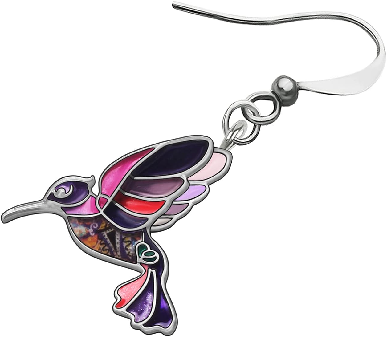 BONSNY Cute Floral Enamel Dangle Hummingbird Earrings for Women Jewelry Gifts Novelty Funny Charms - Image 4