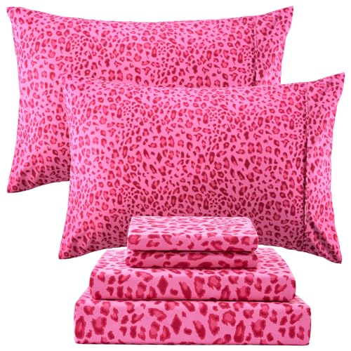 Drozeeo Leopard Sheets Queen Microfiber Cheetah Sheets Hot Pink