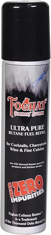 Recarga de combustible de butano culinario, bote de gas ultra refinado de grado alimenticio de 60 ml | Foghtat Recambio de encendedor de gas butano para sopletes de cocina, ahumadores de cócteles y crema brulée, combustión limpia e inodora