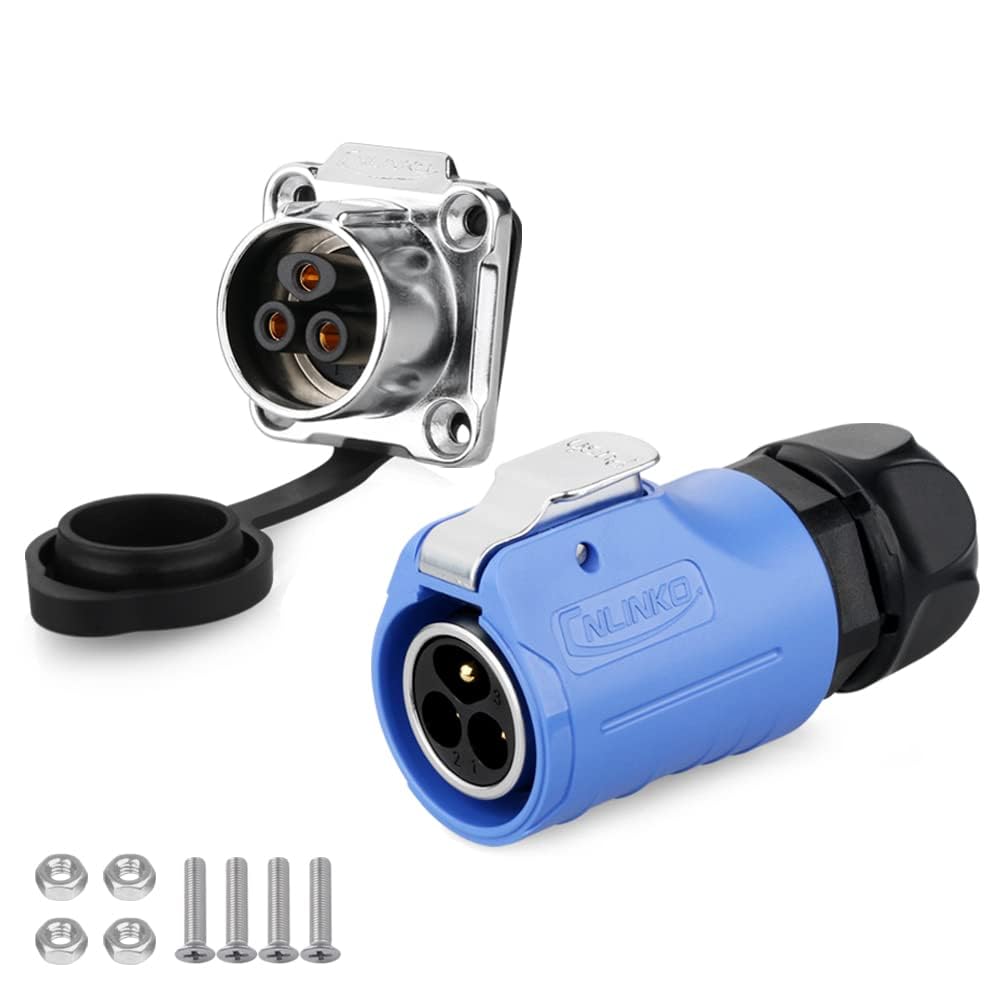 CNLINKO LP-20 Industrieller wasserdichter Steckverbinder IP68 Rundsteckverbinder Schnellsteck-Aviation-Steckverbinder Schnelllösestift mit Schutzvorrichtungen Steckverbinder M20 Flanschbuchse (3 Pin)