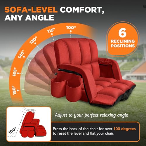 Stadium Seats with Back Support 2 Pack, 12-Grid Ergonomic 4.7" Thick Bleacher Chairs for All-Day Comfort, 6 Reclining Positions, Portable Extra Wide Adjustable Stadium Chair for Football & Baseball by Auratess - Used condition - Image 6