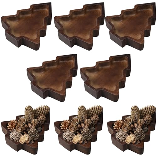 Jingmore 8 Pcs Christmas Wooden Bowl Christmas Tree Tray Dough