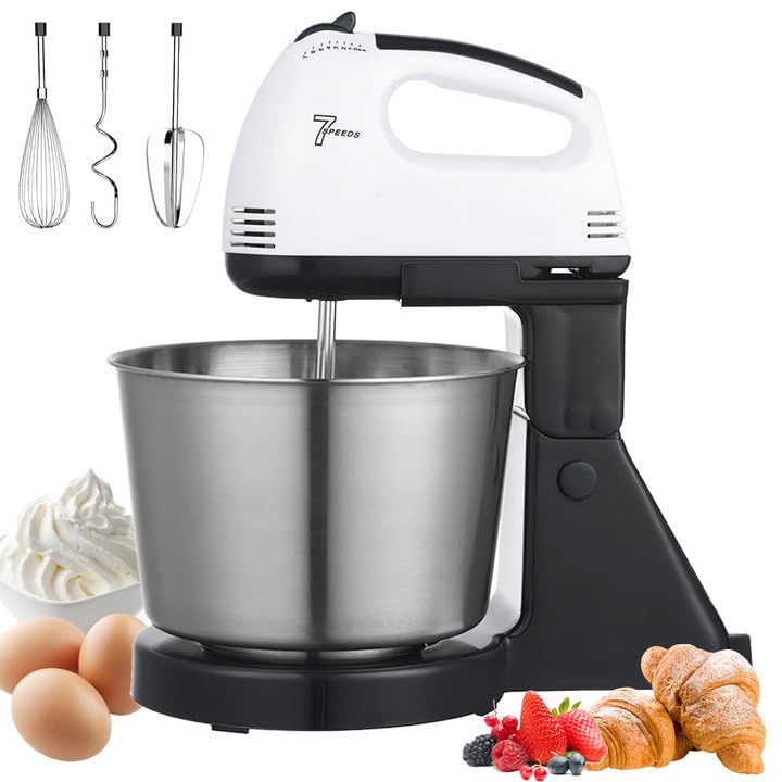 Batteur électrique,Fouet Electrique avec 3 Vitesse,Mixeur à Main,Parfait pour les Pâte à Biscuits et Gâteaux,Batteur Electrique Cuisine,100W,7 Accessoires...