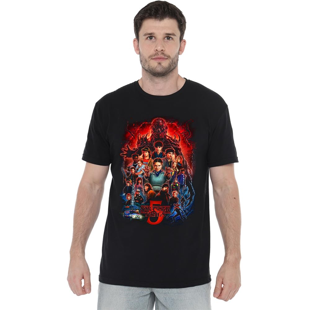 Stranger Things Men' Black 5 Poster T-Shirt in Size S, Sports Direct