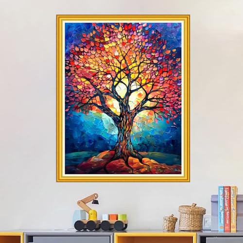 Image of Magxvouy Cross Stitch Kits Stamped Full Range of Embroidery Kits,Cross Stitch Patterns Needlework Kits for Beginners 11CT Printed Kits&Colorful Luminous Tree 16x20 inch