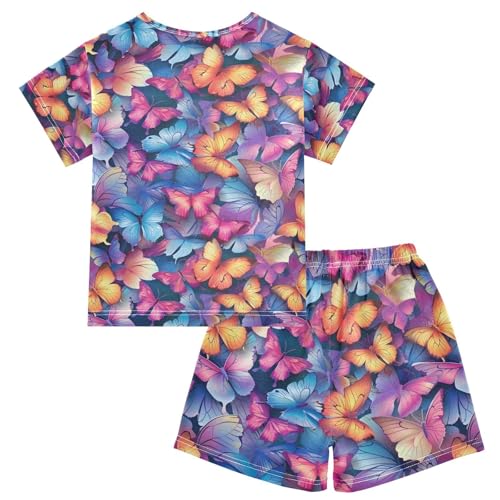 ALAZA Butterfly Color Beautiful Pajamas Set Short Sleeve Cotton Sleepwear Summer Pjs 2 Piece 5-14Y2