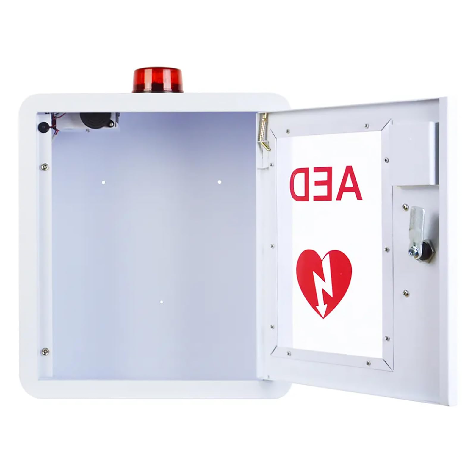 Gabinete para desfibrilador externo automático (DEA), gabinete de almacenamiento de primeros auxilios para desfibrilador externo automático con cerradura triangular y 2 llaves, acero de 1,2 mm y sis