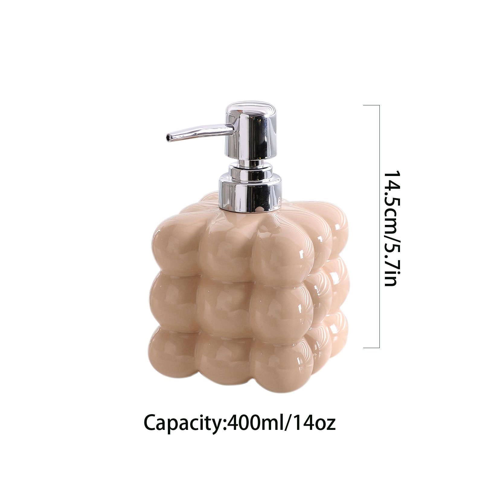 LekLai Dispenser di Sapone, Dispenser di lozione Rotonda in Ceramica Tinta Unita, Dispenser di Sapone for Le Mani, Dispenser di Shampoo Ricaricabile, Cucina bagno-beige-400ml14oz