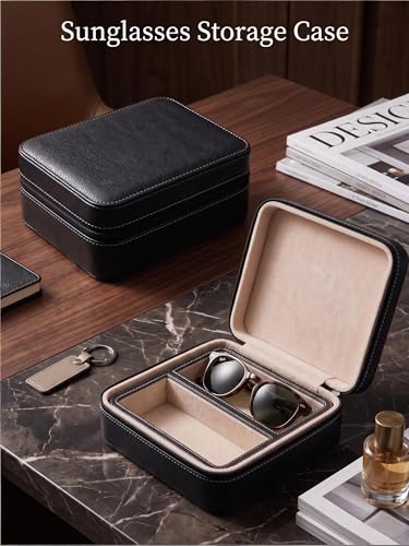 Image of ROSELLE Eyewear Travel Case for women men, Luxury leather 2 /3-Slot Eyeglasses Storage Box for Multiple Glasses and Sunglasses