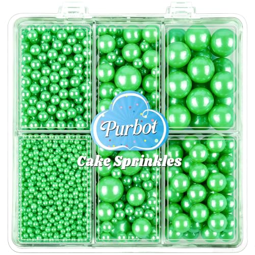 Image of Green Pearl Sprinkles for Cake Decorating, 4 Sizes Edible Sugar 130g