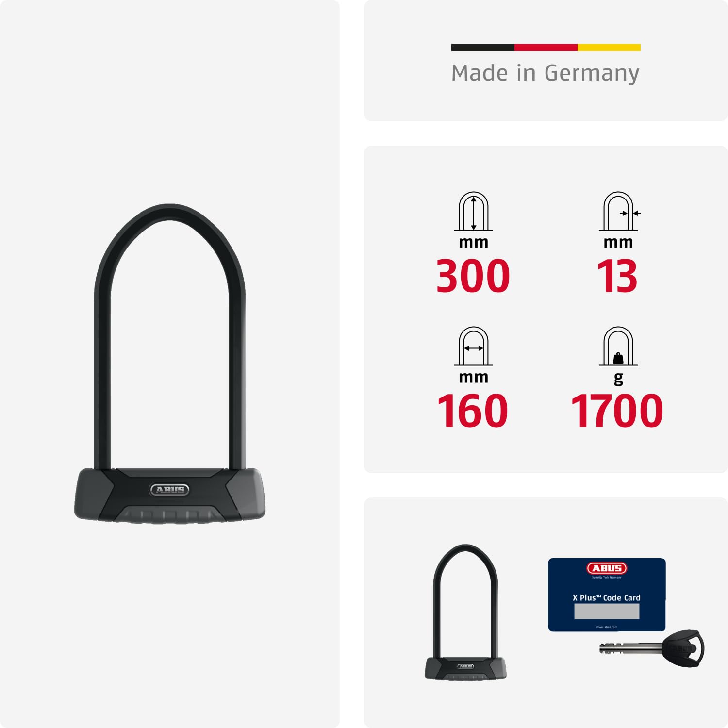 ABUS Bügelschloss Granit XPlus 540 - Fahrradschloss mit XPlus Zylinder - ABUS-Sicherheitslevel 15 - Schwarz/Grau