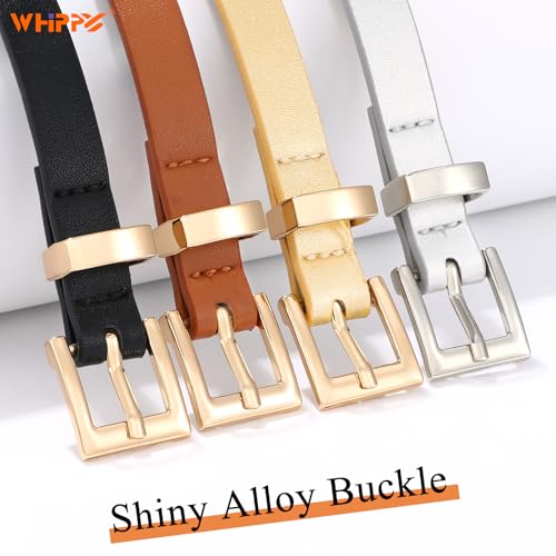 WHIPPY Set of 4 Women Skinny Leather Belt Thin Waist Belt with Metal Buckle for Pants Jeans Dresses4