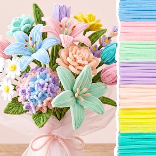 Image of Caydo 300 Pieces Macaroon Pipe Cleaners for Flowers, Thick Fluffy Chenille Stems for Creative Art & Craft Making and Easter Decorations