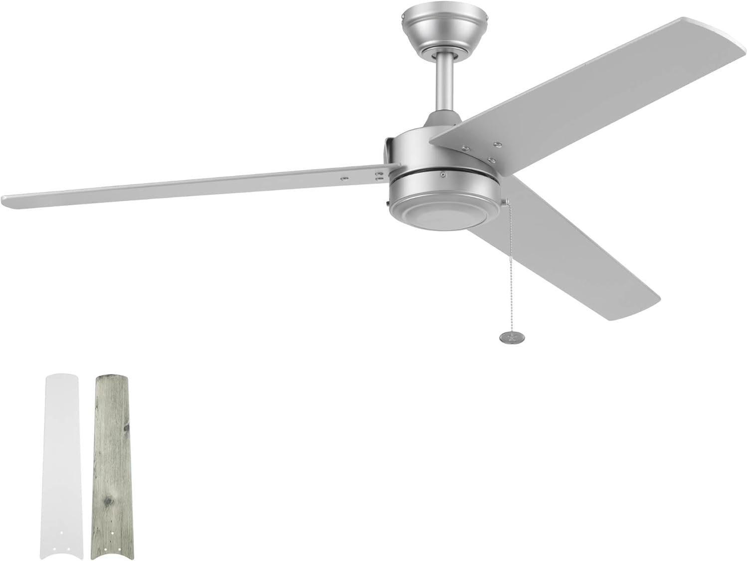 Prominence Home Tenant, 52 Inch Contemporary Indoor Outdoor LED Ceiling Fan, No Light, Pull Chain, Dual Mounting Options, 3 Dual Finish Blades, Reversible Airflow - 51867-01 (Brushed Nickel)