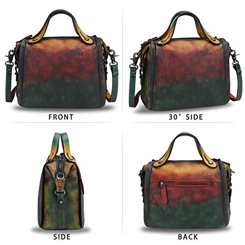 Image of Genuine Leather Satchel Purse for Women Retro Handmade Top Handle Handbag Designer Crossbody Bags