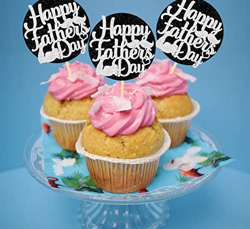 Jozon 36 Pieces Glittery Happy Father's Day Cupcake Toppers Round Glitter Fathers Day Thanks Dad Best Dad Cupcake Picks For Dads Day Birthday Party Supplies Cupcake Decorations (Black Sliver) #TOP5