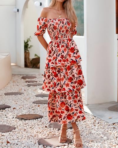 Image of BTFBM Womens Floral Smocked Summer Maxi Dresses