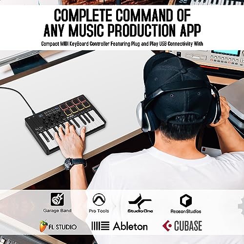 Image of M-Wave 25 Key USB MIDI Keyboard Controller With 8 Backlit Drum Pads, Bluetooth Semi Weighted Professional dynamic keybed 8 Knobs and Music Production,Software Included (classics) K5