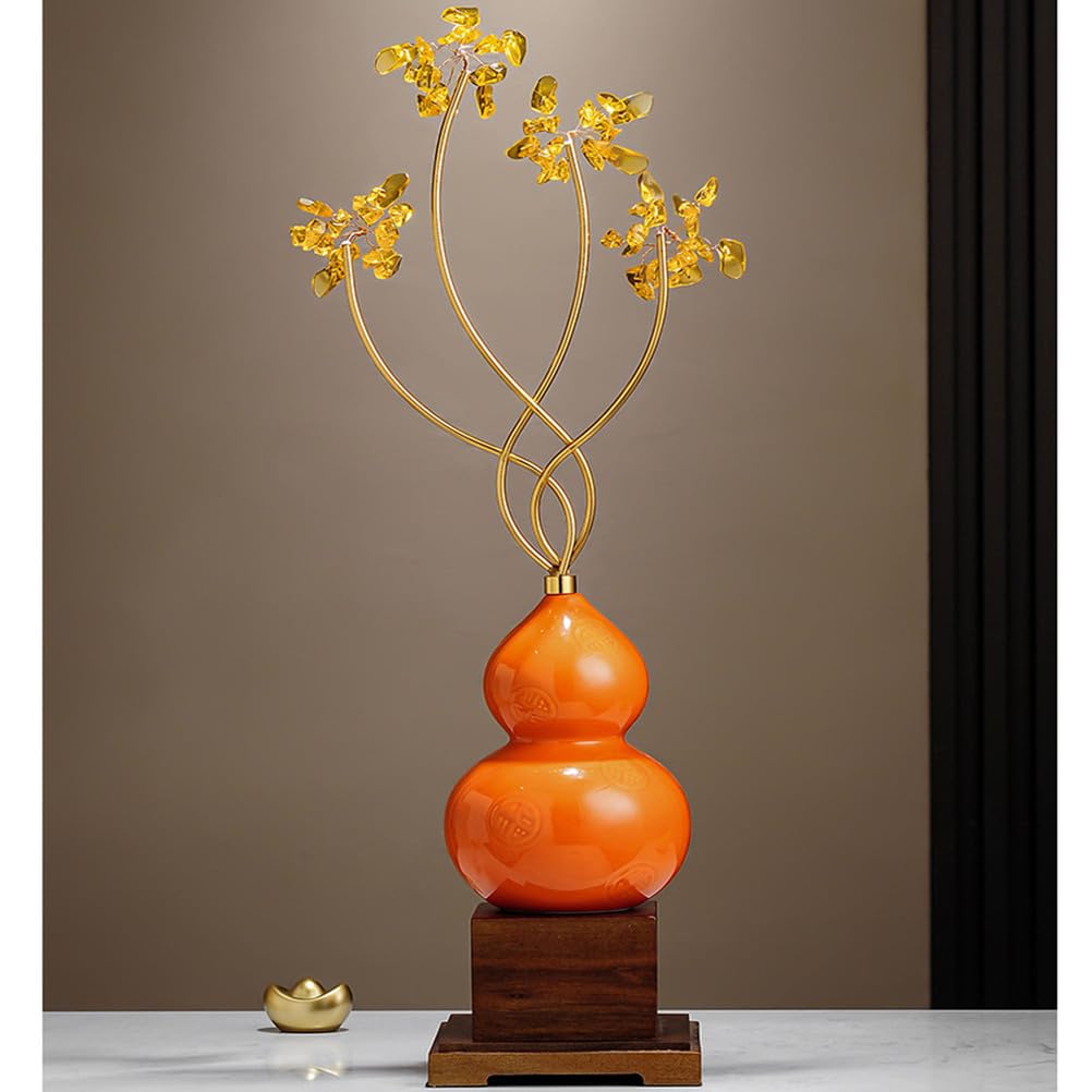 Posąg tykwy na szczęście Feng Shui, ozdoba rękodzieła ceramicznego, ręcznie robiona rzeźba do wyposażenia wewnętrznego stołu Dekoracja półki na książki domu Bezpieczeństwo Zdrowie,Green