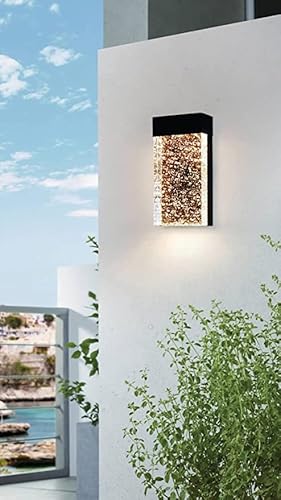Eglo Venecia 7" Outdoor Wall Sconce Light Modern Led Dimmable Waterproof Indoor/Outdoor Wall Lighting With Seedy Glass, Black #TOP2