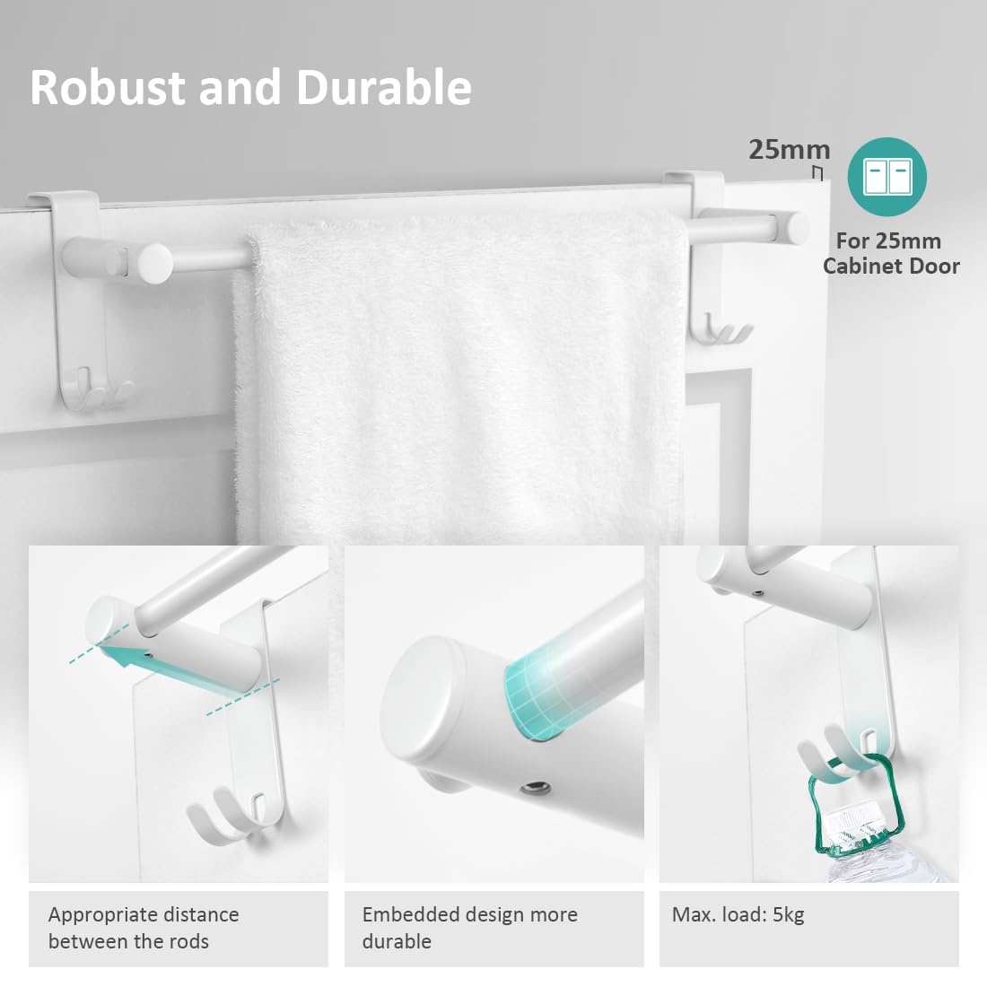 EMKE Porte Serviette pour radiateur et sèche-Serviettes, Porte-Serviettes rétractable，Blanc，Multifonctionnel Porte Serviette Mural Salle de Bain （2 pièces）