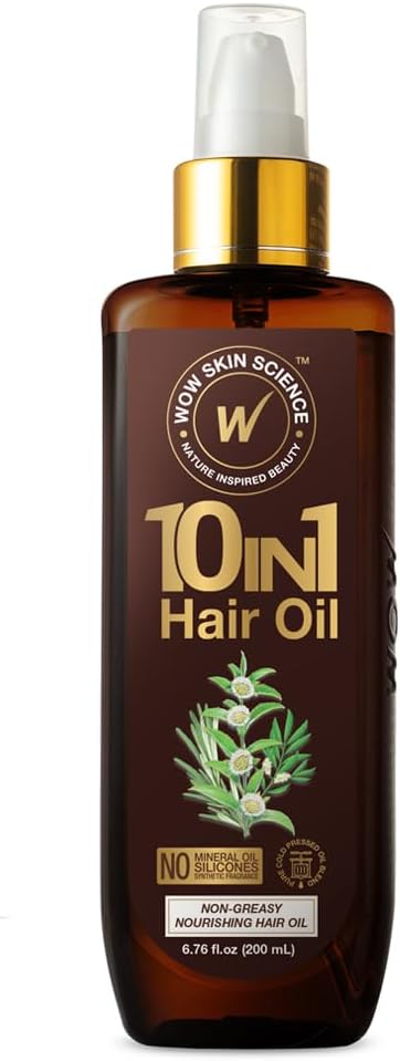 WOW Skin Science 10 in 1 Nourishing Hair Oil - Treats Dry, Damaged Hair and Promotes Growth - With Argan and Rosemary Oil for Women and Men (6.76 Fl Oz)