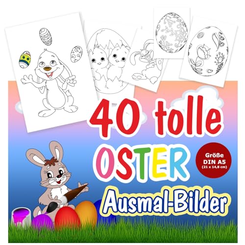Unser-Festtag Ausmalbilder für Ostern, 40 Stück, alles verschiedene Motive - Größe Din A5 (ca. 21 x 14,8 cm)