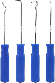 4Pcs Car Pick and Hook Set O Ring Oil Seal Gasket Puller Remover Craft Hand Tools Portable Angled, Straight, Hooks and Picks Tool Set