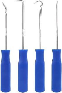 4Pcs Car Pick and Hook Set O Ring Oil Seal Gasket Puller Remover Craft Hand Tools Portable Angled, Straight, and Full Hooks and Picks Tool Set
