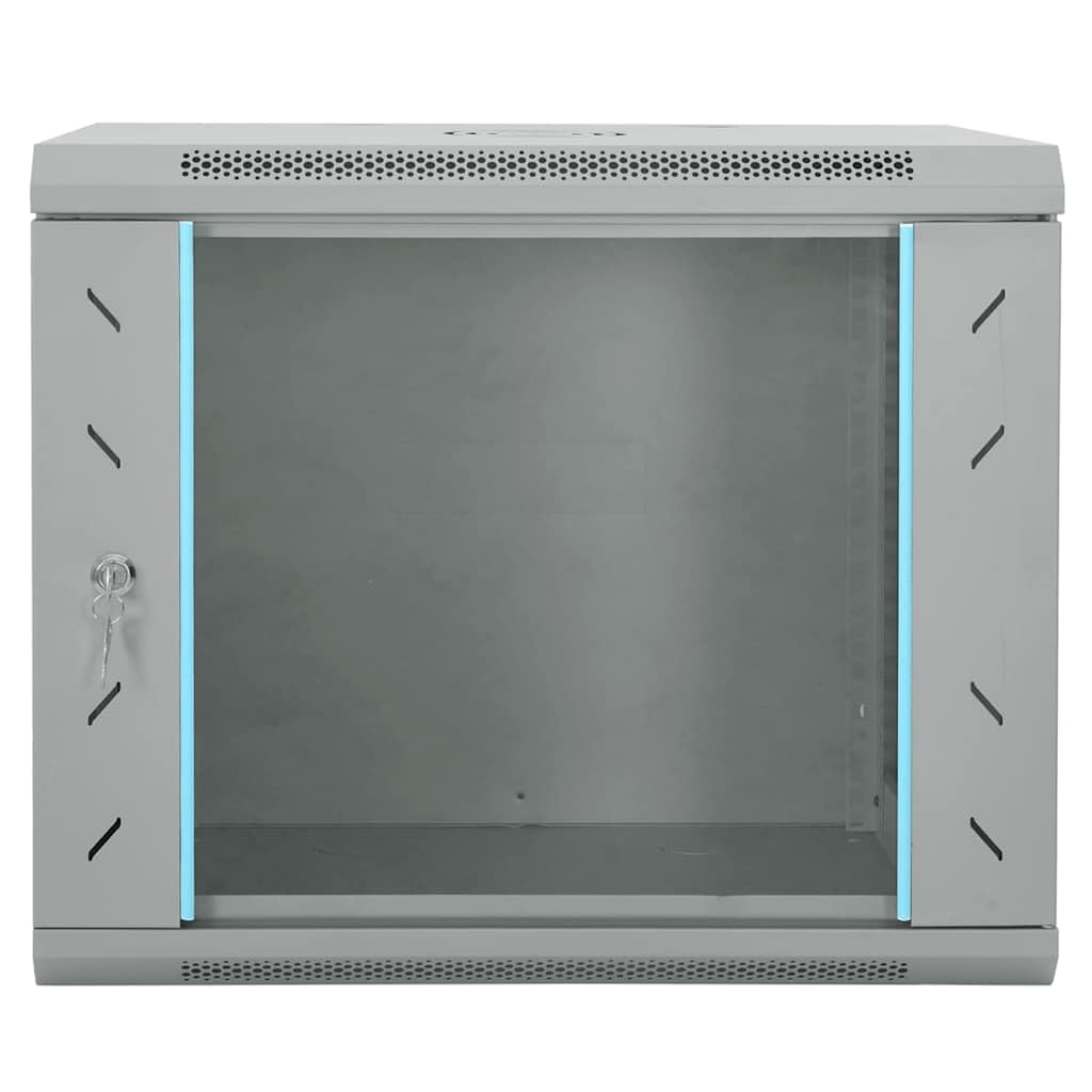 Armadio da parete per tecnologia di rete, 60 x 45 x 50 cm, armadio server in acciaio robusto con porta in vetro di sicurezza, distributore a parete IT chiudibile a chiave, grigio