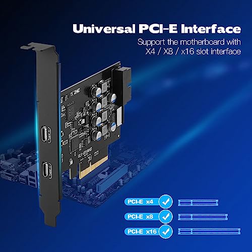 Image of PCIe to USB 3.1 Extension Card with 2 USB C and 2 Internal DIY Port(Type-E,19 Pin USB 3.0 Header) PCI-E Add on Cards 10Gbps PCI Express Front Panel Adapter for Desktop PC