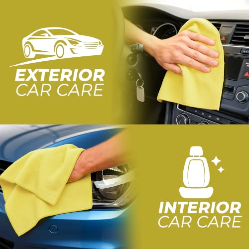 Image of Microfiber Cloth | 360 GSM Thick Lint & Streak-Free Multipurpose Cloths - Automotive Microfibre Towels for Car Bike Cleaning Polishing Washing & Detailing |(40 x 40 cm, Yellow)|Pack of 4
