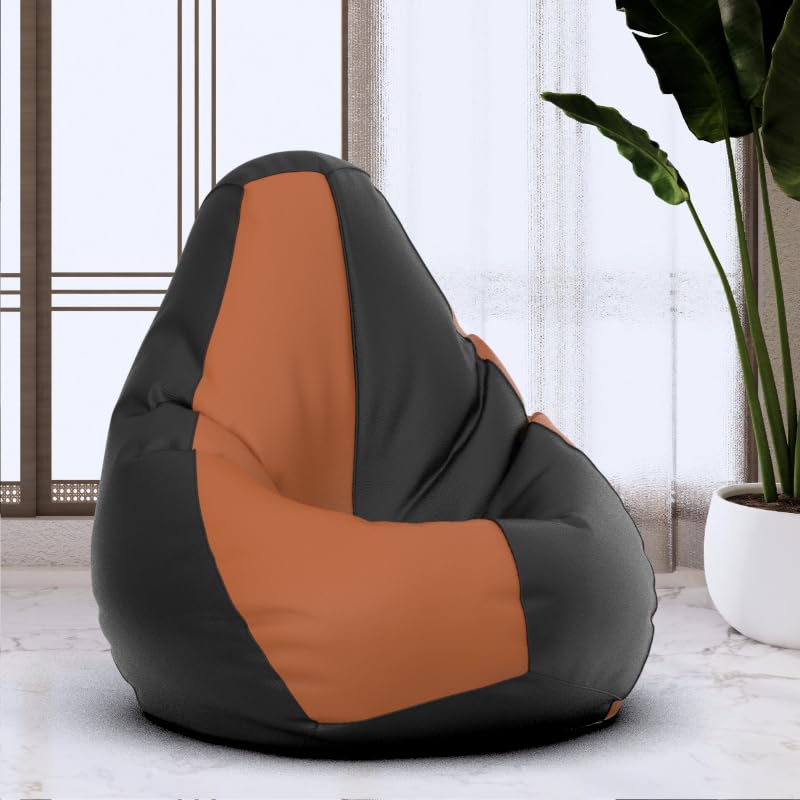 BeanHouse Bean Bag Chair Cover | Size: 0XL | Color: Black Tan-Brown | Without Beans | Premium Leatherette Cover (CMF 3401) Deal