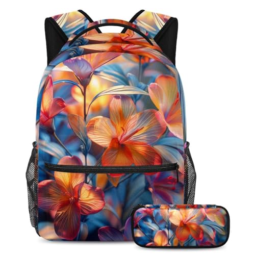 Sac à dos et trousse fleur en cristal multicolore de la classe aux sorties