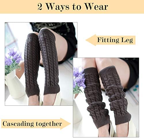FEPITO 4 Pairs Women's Winter Leg Warmers Leg Warmers Twist Knitted Leg Warmers Socks Warm Boots Cuff Crochet Knee Warmers for Women