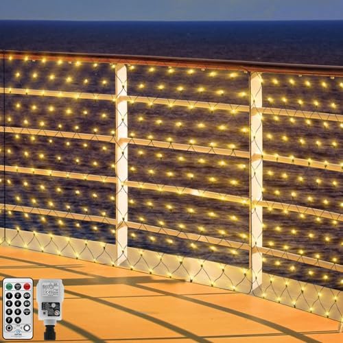 Warm White Net Lights Outdoor, 300 LED Christmas Net Mesh Lights For Bushes 15x5ft, 8 Modes Waterproof Twinkle String Light Connectable Plug In For Christmas Hedge Yard Garden Party Decor - View #7