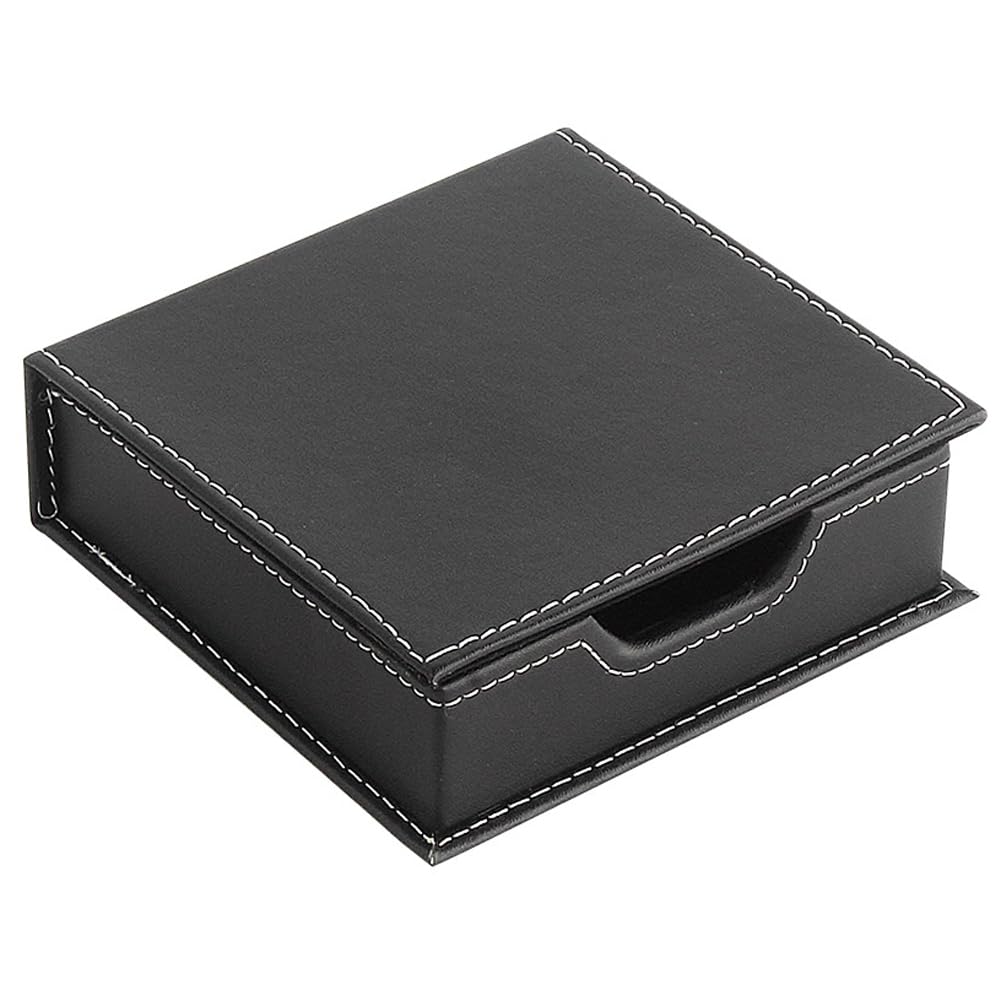 Luzen 1PC Square PU Leather Self-Stick Note Pad Holder Dispenser Desktop Sticky Notes Box Memo Paper Notepad Holder Business Card Desk Organizer for Home Office School Supplies, Black