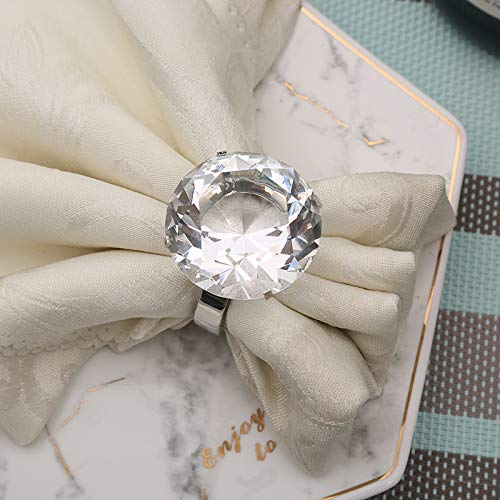 Bling Big Diamond Napkin Rings Set Of 6 Crystal Rhinestone Sparkle Bling Huge Napkin Holders, Heavy Sturdy Summer Wedding Decoration (Silver, 6) #TOP2