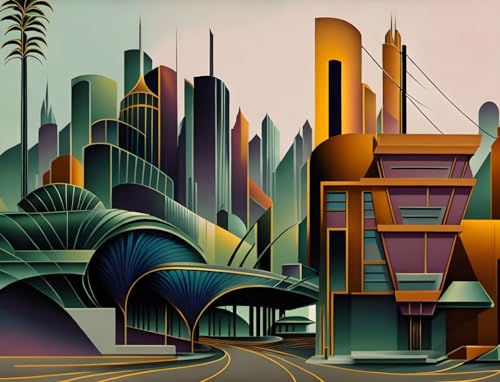 Toile murale paysage urbain abstrait 50x70cm HMFMWYFI