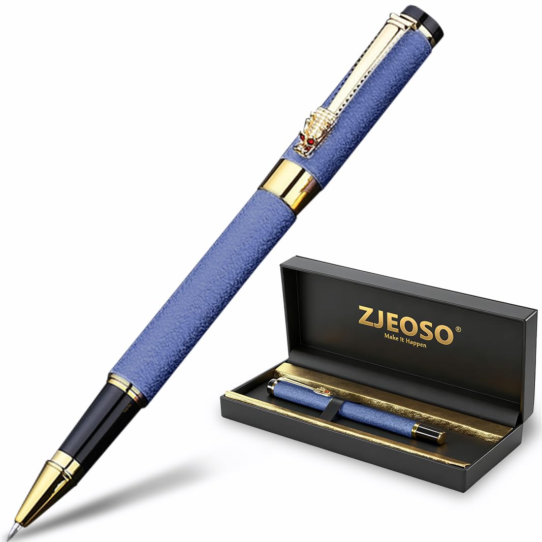 Stylo roller de luxe | Stylo d'écriture fantaisie avec laque noire et plaqué or véritable | Stylo de bureau – Coffret cadeau de qualité supérieure pour homme et femme | Jolis stylos pour