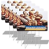 Briwooody 5 Pcs Baked Goods Signs Bulk for Business Advertising 16' x 24' Double Sided Corrugated Plastic Lawn Sign with Metal Bracket Yard Symbol Suitable for Outdoor Signboard in Front of Bakeries