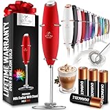Zulay Powerful Milk Frother (4 Duracell Batteries Included) - Handheld Milk Frother Wand Drink Mixer for Coffee - Powerful Milk Foamer for Cappuccino, Frappe, Matcha & Coffee Creamer - Red
