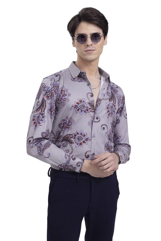 SNITCHFloric Lilac Shirt Cotton Slim Fit Shirt