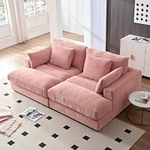 Oversized Modular Sectional Sofa Couch for Living Room Apartment, 2-Piece Double Chaise Sofa Sleeper Indoor, Fluffy Fabric Upholstery Cloud Couch Sectional, Deep Seat Loveseat Sofa Pink